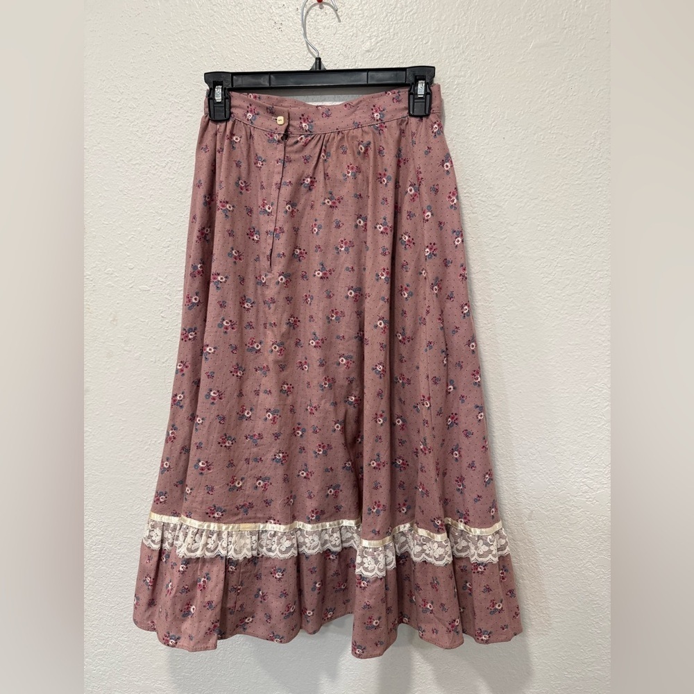 Vintage Gunne Sax Prairie Skirt Floral Lace Trim Cottagecore Boho Made USA Sz 7 - Picture 2 of 9